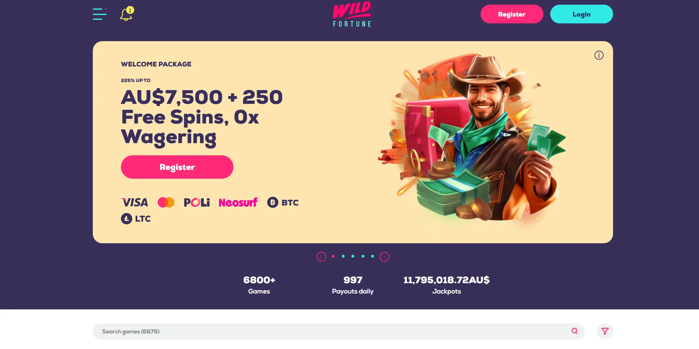wild fortune home page screenshot